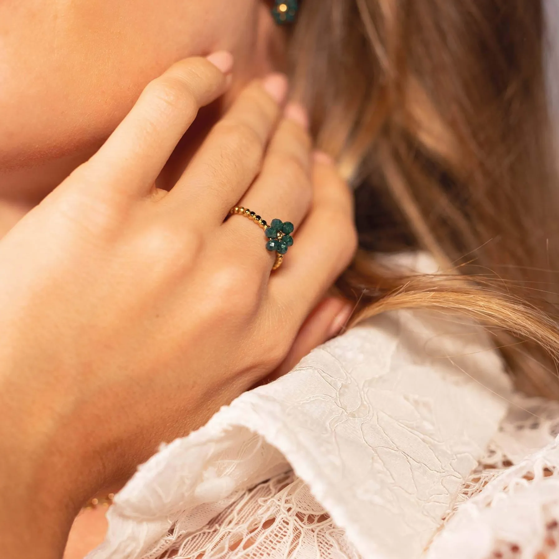 Femme Luzaka Bagues<Bague Flora verte doré or acier doré or