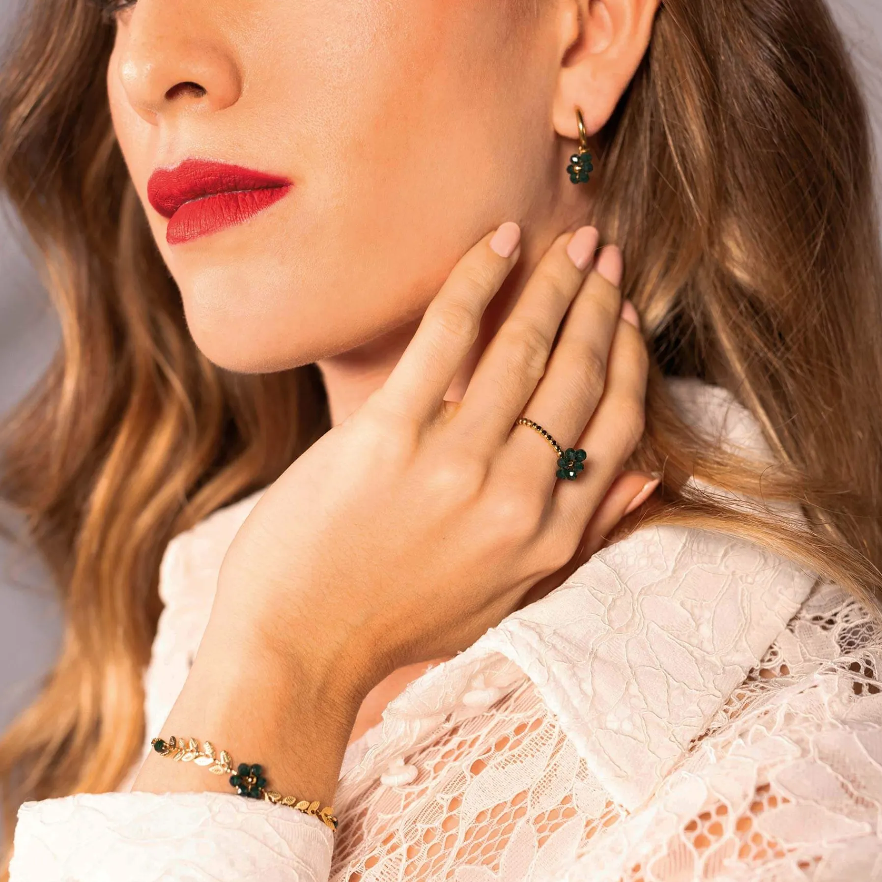 Femme Luzaka Bagues<Bague Flora verte doré or acier doré or