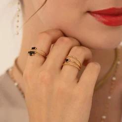 Femme Luzaka Bagues<Bague Isa Pierres Obsidienne acier doré or