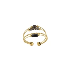 Femme Luzaka Bagues<Bague Isa Pierres Obsidienne acier doré or