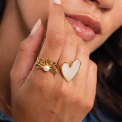 Femme Luzaka Bagues<Bague Luzalove acier doré or et nacre