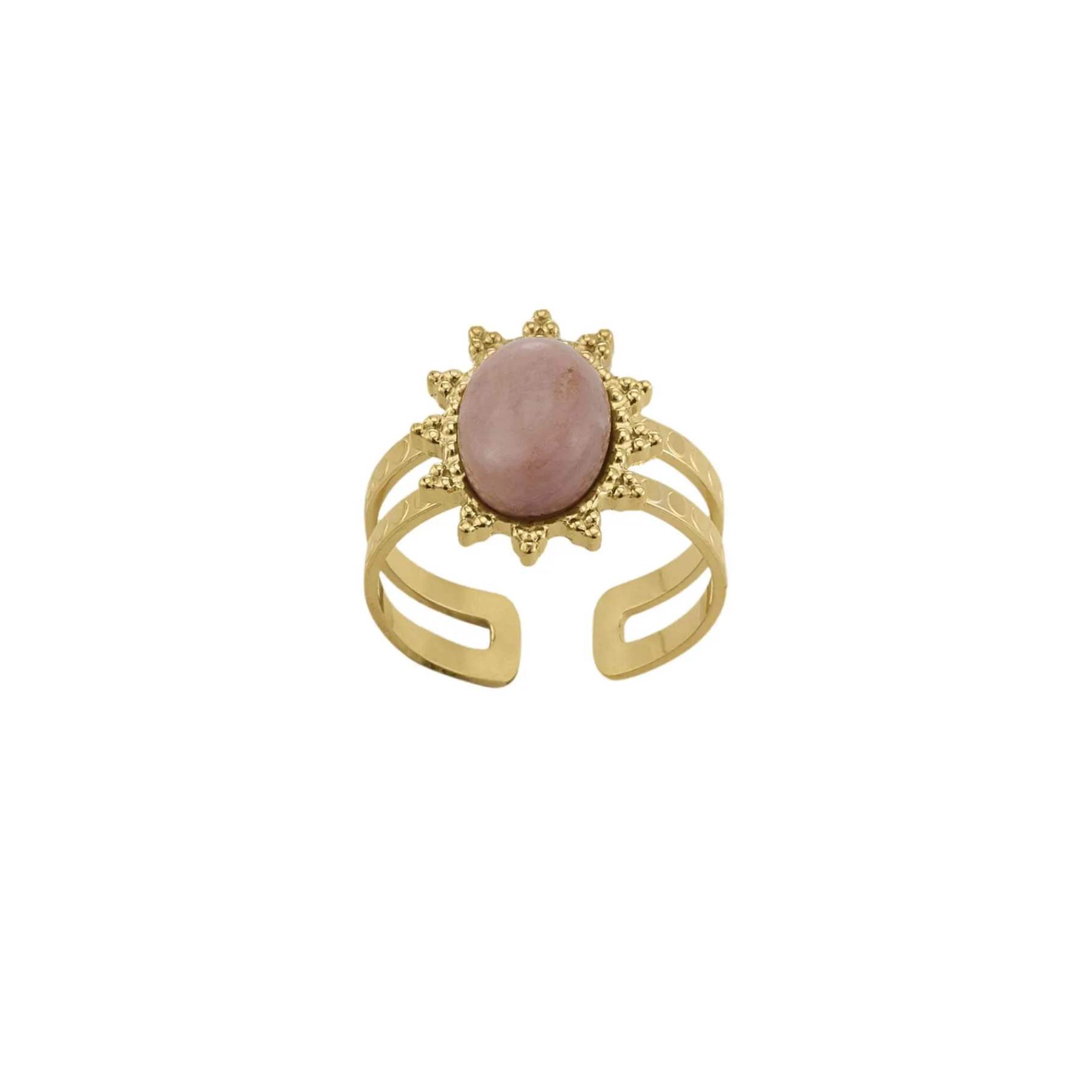 Femme Luzaka Bagues<Bague Lyka acier doré or pierre Rhodonite