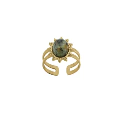 Femme Luzaka Bagues<Bague Lyka acier doré or pierre Pin Africian