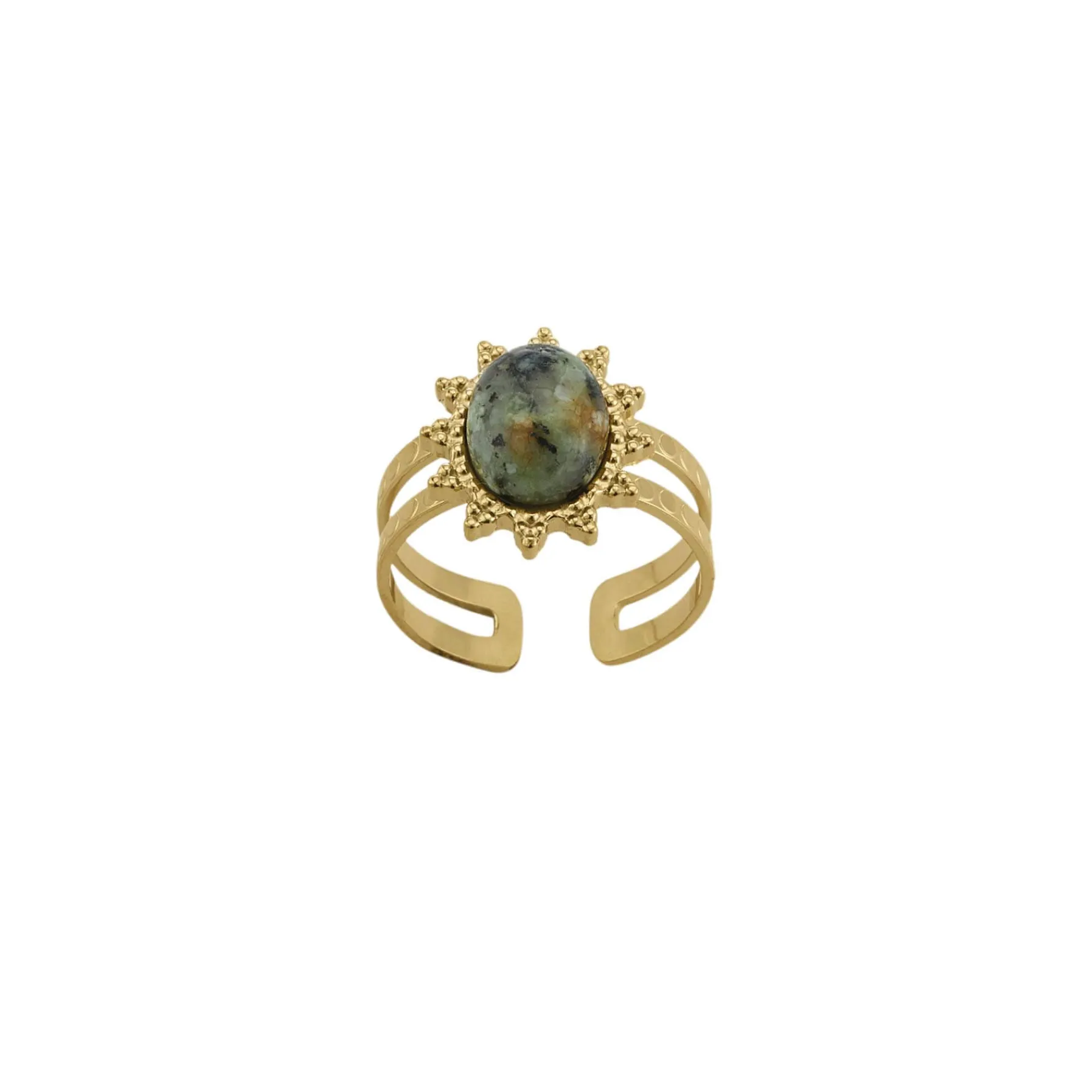 Femme Luzaka Bagues<Bague Lyka acier doré or pierre Pin Africian