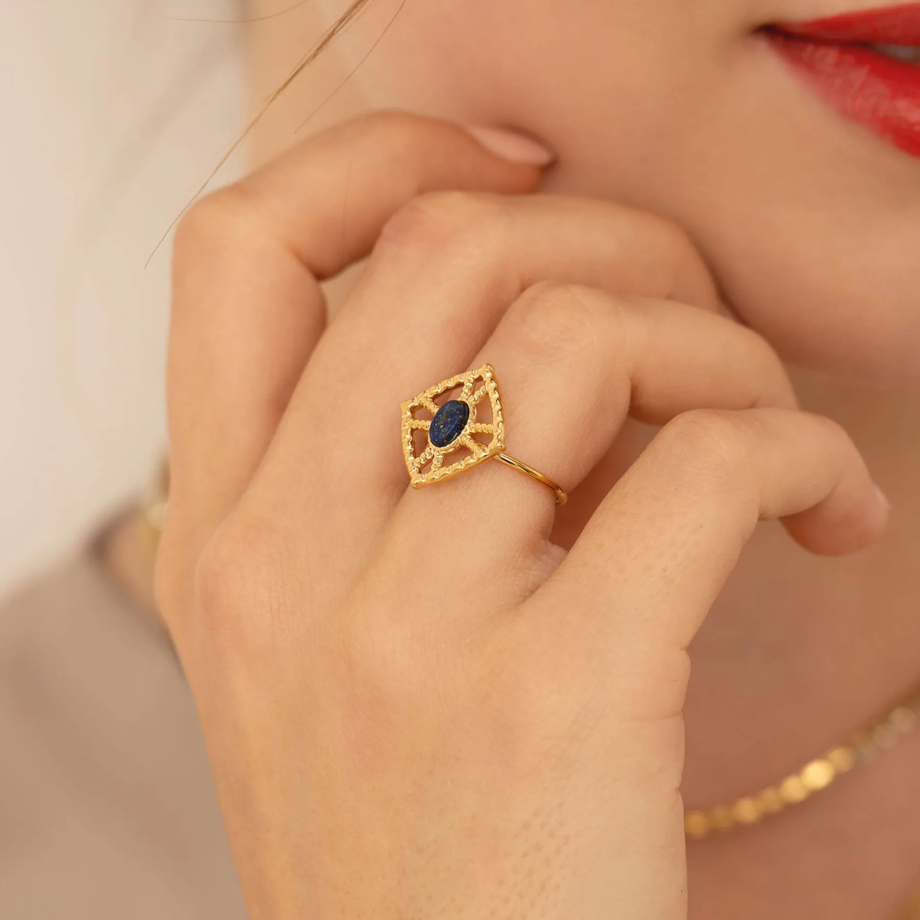 Femme Luzaka Bagues<Bague Nadia acier doré or et Lapis Lazuli
