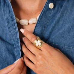 Femme Luzaka Bagues<Bague Naomi blanche acier doré or