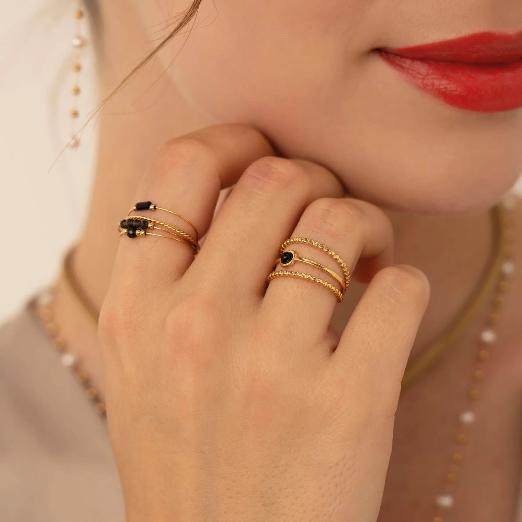 Femme Luzaka Bagues<Bague Pépite pierre Obsidienne acier doré or