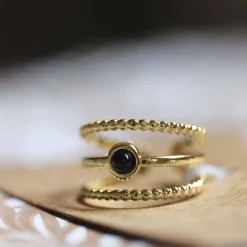 Femme Luzaka Bagues<Bague Pépite pierre Obsidienne acier doré or
