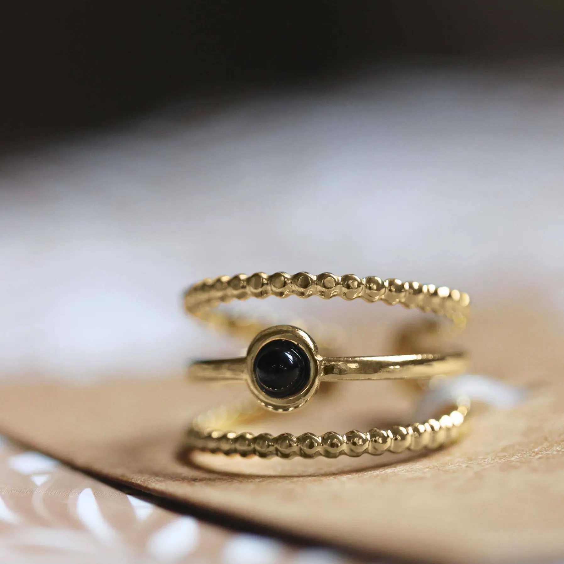 Femme Luzaka Bagues<Bague Pépite pierre Obsidienne acier doré or