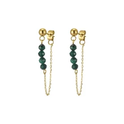 Femme Luzaka Boucles<Boucles Isa Pierres Malachite acier doré or