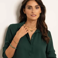 Femme Luzaka Boucles<Boucles Isa Pierres Malachite acier doré or