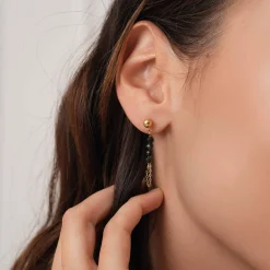 Femme Luzaka Boucles<Boucles Isa Pierres Obsidienne acier doré or