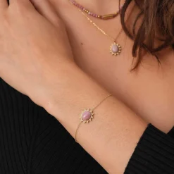 Femme Luzaka Bracelets<Bracelet Lyka acier doré or pierre Rhodonite