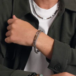 Homme Luzaka Bracelets<Bracelet Navy acier et pierres  œil de tigre