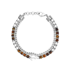 Homme Luzaka Bracelets<Bracelet Navy acier et pierres  œil de tigre