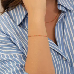 Femme Luzaka Bracelets<Bracelet Rosaire rouge acier doré or