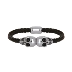 Homme Luzaka Bracelets<Bracelet Têtes de mort cuir et acier