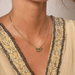Femme Luzaka Colliers<Collier Amélie acier doré or pierre Pin Africain