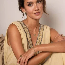 Femme Luzaka Colliers<Collier Amélie acier doré or pierre Pin Africain