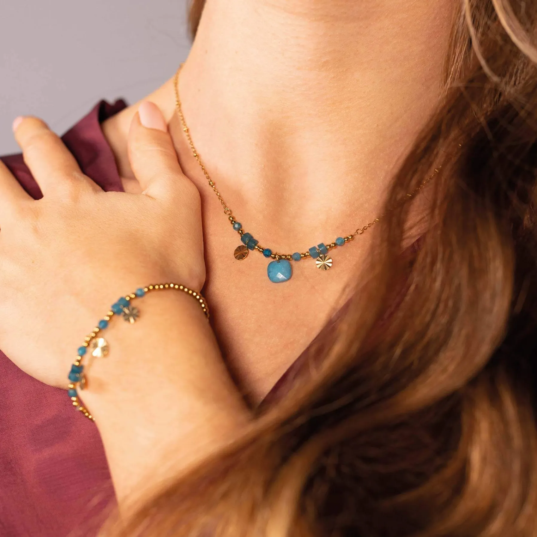 Femme Luzaka Colliers<Collier Cancun Pierres Apatite bleue
