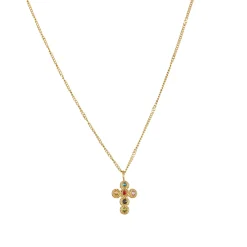 Femme Luzaka Colliers<Collier Croix zircons multicolores acier doré or