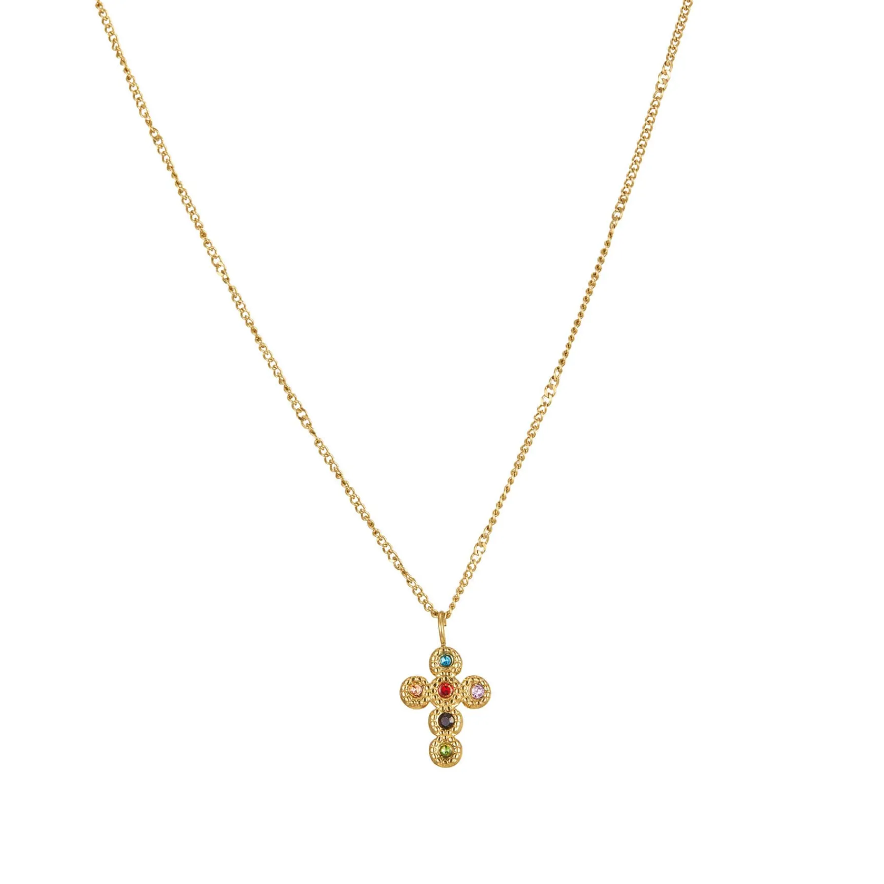Femme Luzaka Colliers<Collier Croix zircons multicolores acier doré or