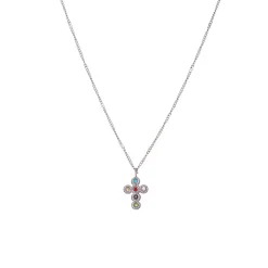 Femme Luzaka Colliers<Collier croix zircons multicolores acier