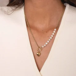 Femme Luzaka Colliers<Collier cœur Valentine acier doré or et nacre