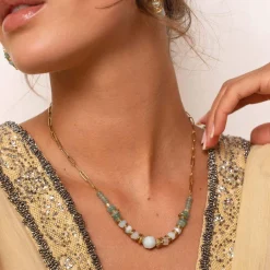 Femme Luzaka Colliers<Collier Elsa acier doré or Amazonite