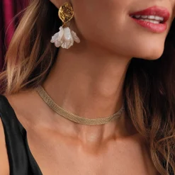 Femme Luzaka Colliers<Collier Maille perlée acier doré or