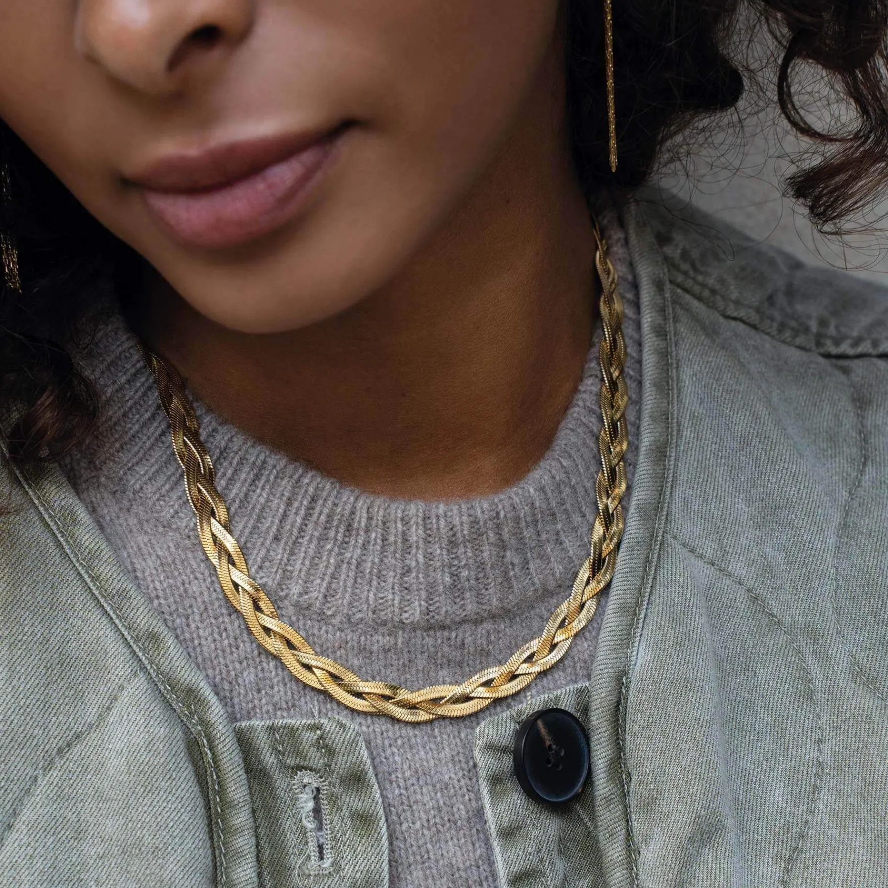 Femme Luzaka Colliers<Collier Mailles plates tréssées acier doré or