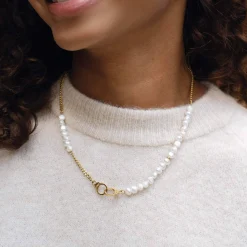 Femme Luzaka Colliers<Collier Menottres Ursula acier doré or et nacre