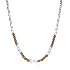 Homme Luzaka Colliers<Collier Navy acier pierres oeil de tigre