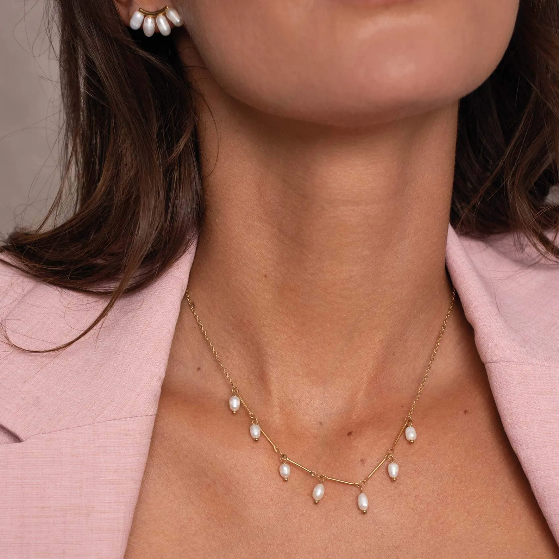 Femme Luzaka Colliers<Collier Olivia acier doré or et nacre
