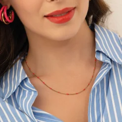 Femme Luzaka Colliers<Collier Rosaire rouge acier doré or