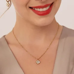 Femme Luzaka Colliers<Collier Trefle blanc acier doré or