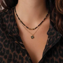 Femme Luzaka Colliers<Collier Trefle noir acier doré or