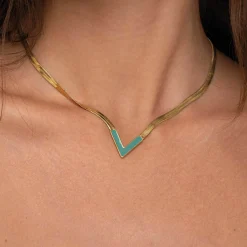 Femme Luzaka Colliers<Collier V vert à maille plate
