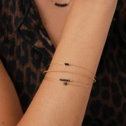 Femme Luzaka Bracelets<Jonc Isa Pierres Obsidienne acier doré or