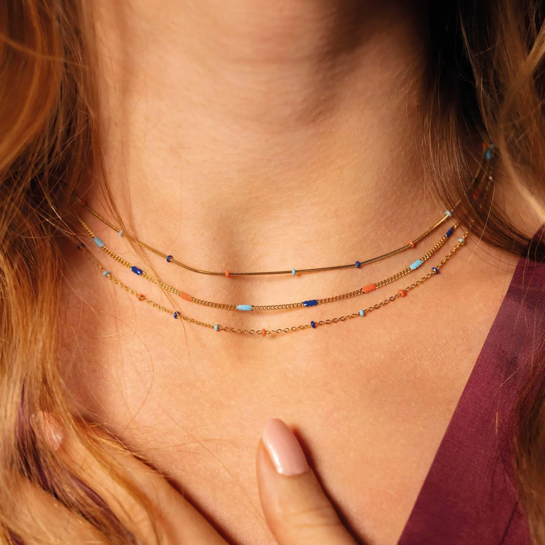 Femme Luzaka Colliers<Multi rangs Bilbao bleu acier doré or