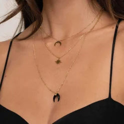 Femme Luzaka Colliers<Multirangs Lunes acier dorées