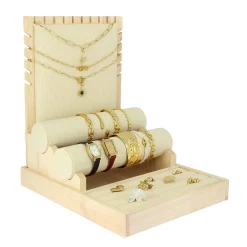 Luzaka Accessoires<Présentoir lin et bois  3 niveaux bagues bracelets colliers