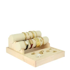 Luzaka Accessoires<Présentoir lin et bois  3 niveaux bagues bracelets colliers